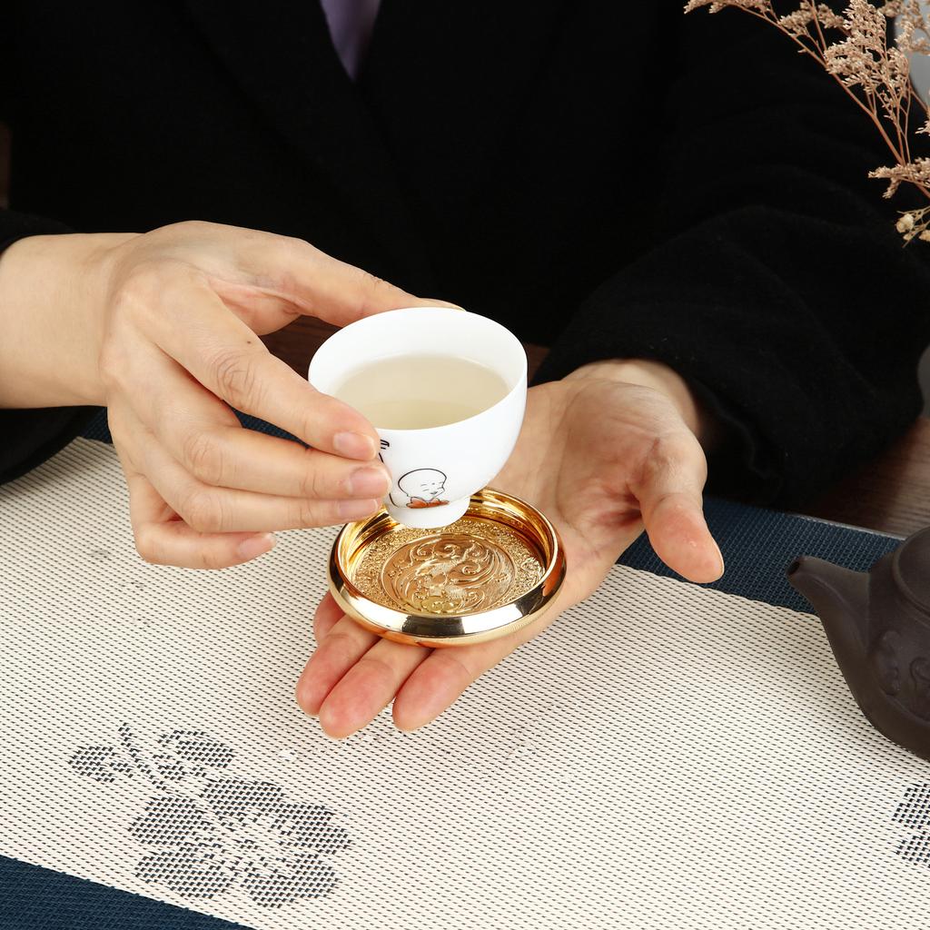 Chinese Style Metal Tea Cup Coaster Heat Insulation Cup Pad Drink Cup Coaster for Tea Coffe Milk Kitchen Supplies