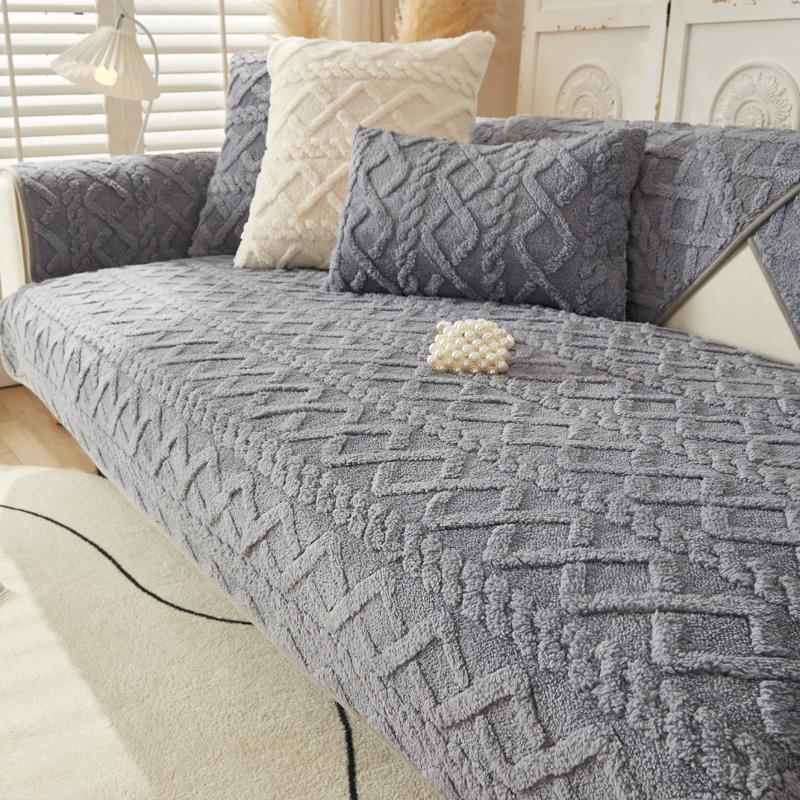 

Утолщенный плюшевый чехол для дивана, простой однотонный чехол для мебели, нескользящие чехлы для диванов, популярное жаккардовое полотенце для дивана, декор для гостиной 110x210cm серый
