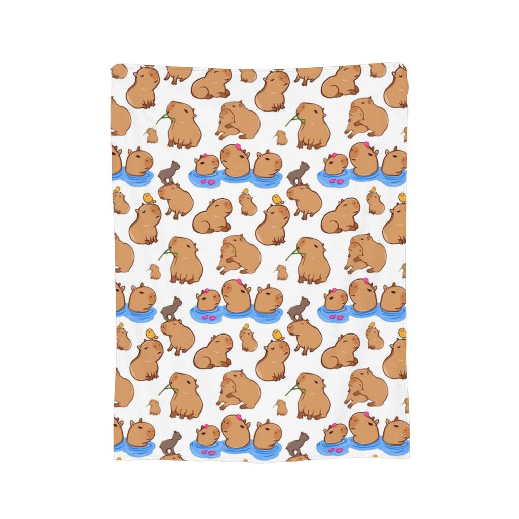 Capybara Pattern Blanket Flannel Autumn/Winter Cartoon Cute Multifunction Lightweight Throw Blanket for Bed Office Quilt