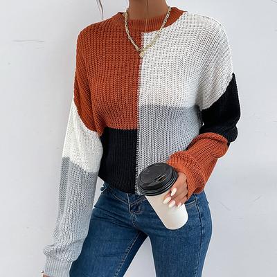 Herbst und Winter Damen Pullover Mode Langarm Color Blocking Half Rollkragenpullover Lose