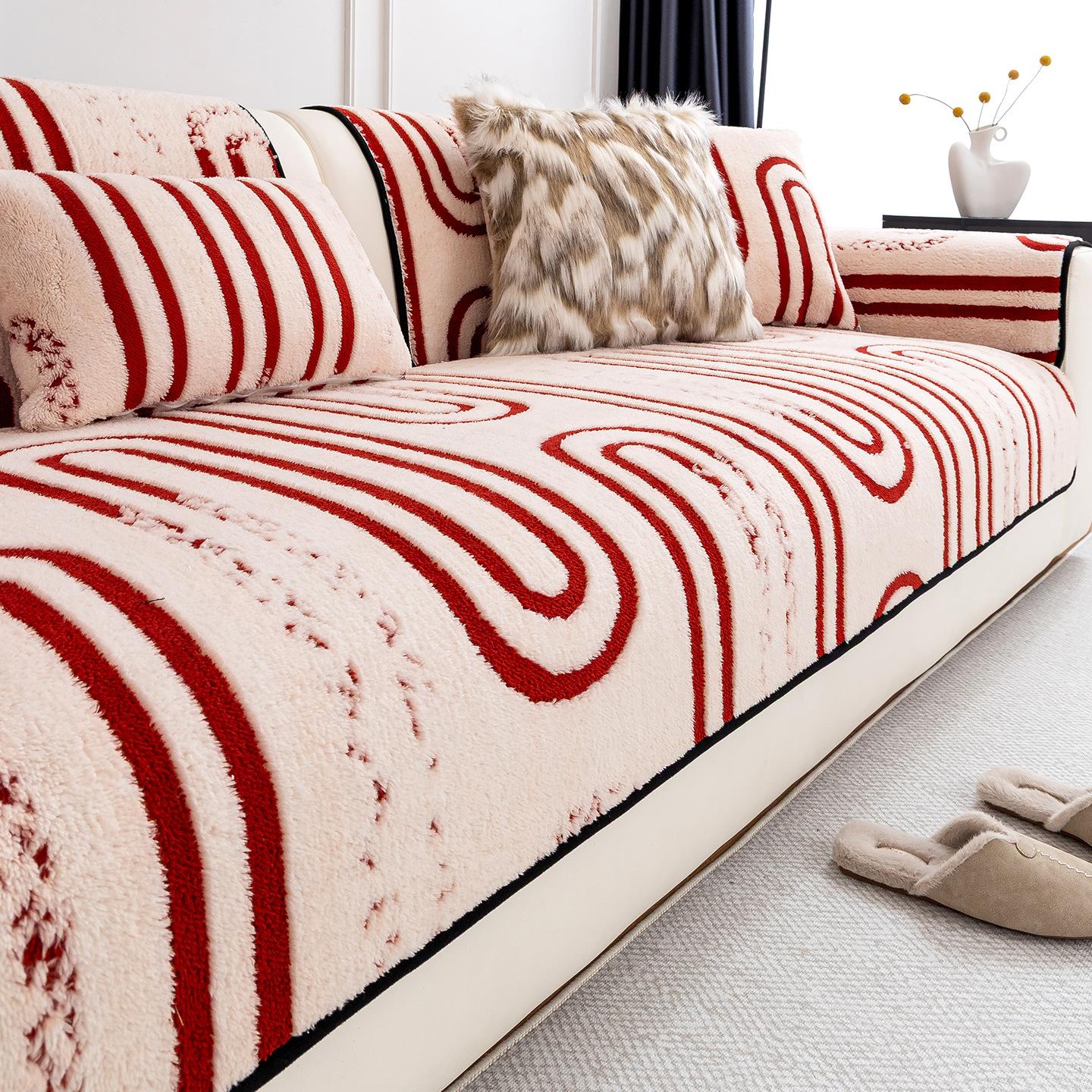 

Утолщенный чехол на диван для осени и зимы, новый, плюшевый, противоскользящий, теплый, износостойкий, дышащий, чехол на сиденье, домашнее украшение для дивана 70X70cm красный