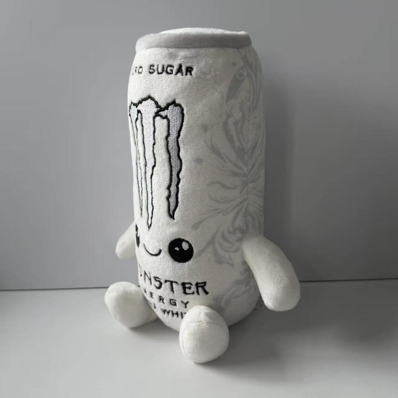 Zero Sugar White Monster Energy Drink Plush Toy Simulation Can Stuffed Doll Cute Soft Figure Decor Gift for Friend Home Ornament