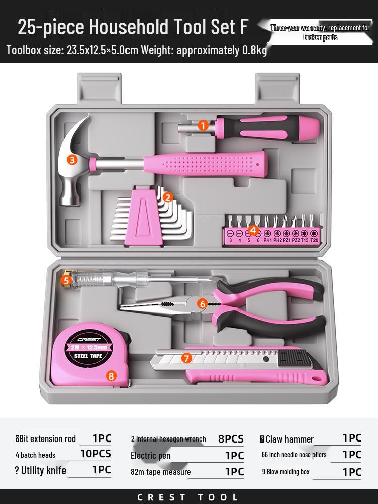 Household Repair Tool Set - Includes Pliers, Hammer, Wrench, and Combination Box