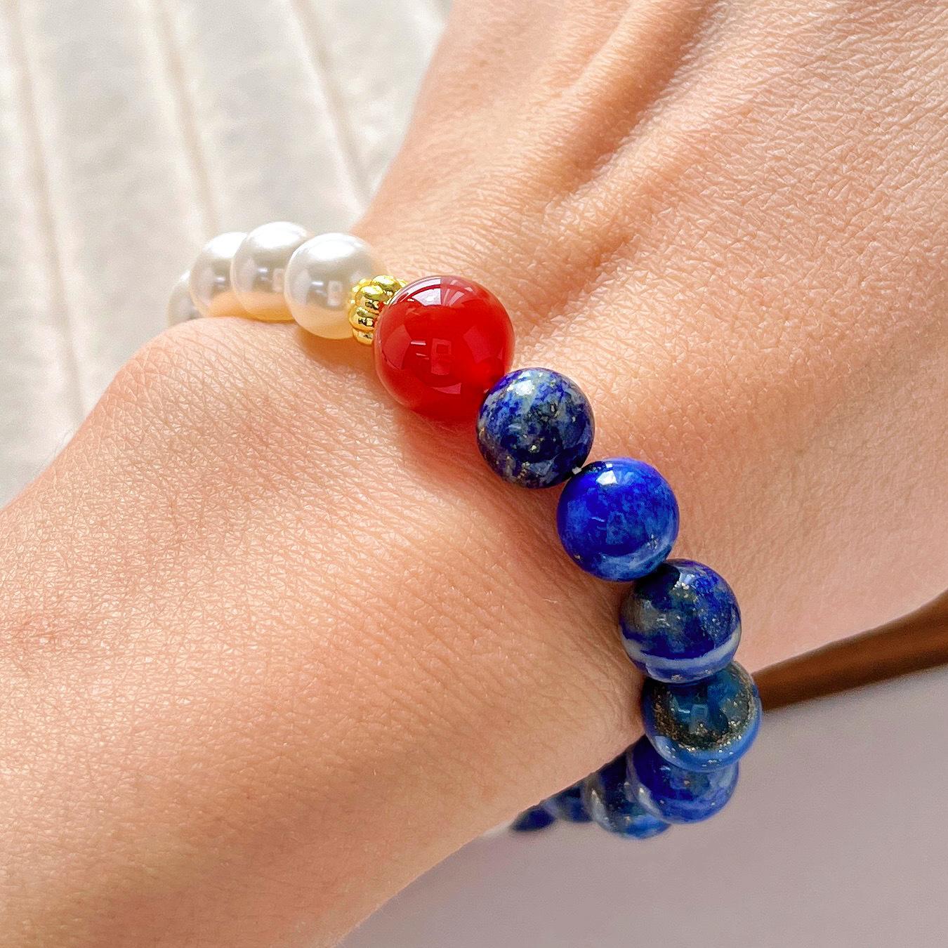 Retro Natural Lapis Lazuli Chalcedony Artificial Crystal Pearl Bracelet Bracelet.