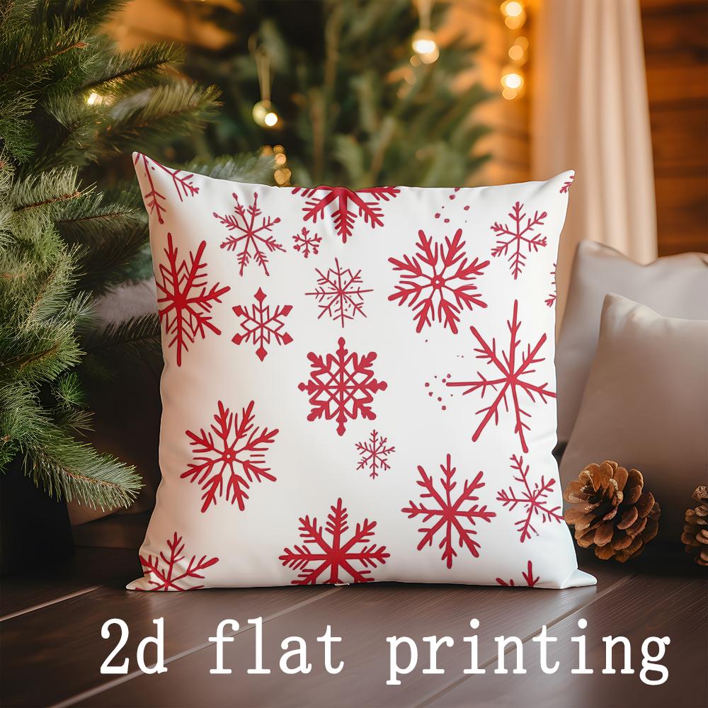 Heimdeko Weihnachten Rote Schneeflocken & Bäume Kissenbezüge Muster Kissenbezug Geeignet für Sofa Schlafzimmer Auto Kissenbezug