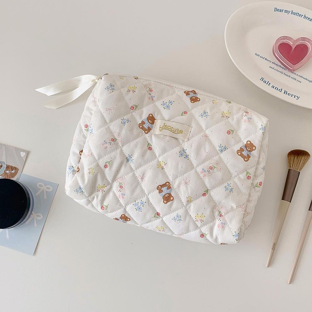 Korean Style Cute Cartoon Bear Makeup Bag Student Portable Toiletry Organizer Large Capacity Travel Storage Pouch Pencil Case