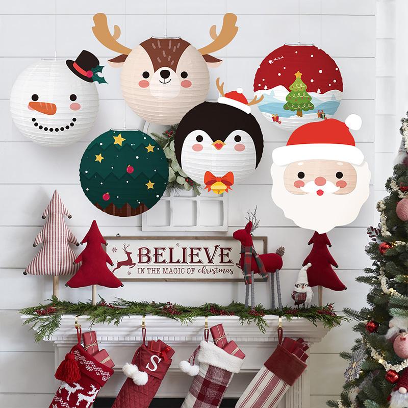 Cartoon Christmas Paper Lantern 2025 Christmas Party Home Hanging Lamps Ornaments DIY Decoration 2026 New Year Kids Gifts Favors