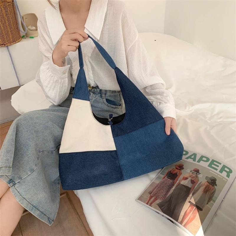Patchwork Design Women Shoulder Bag Fashion Denim Female Handbags Large Capacity Jeans Big Totes Casual