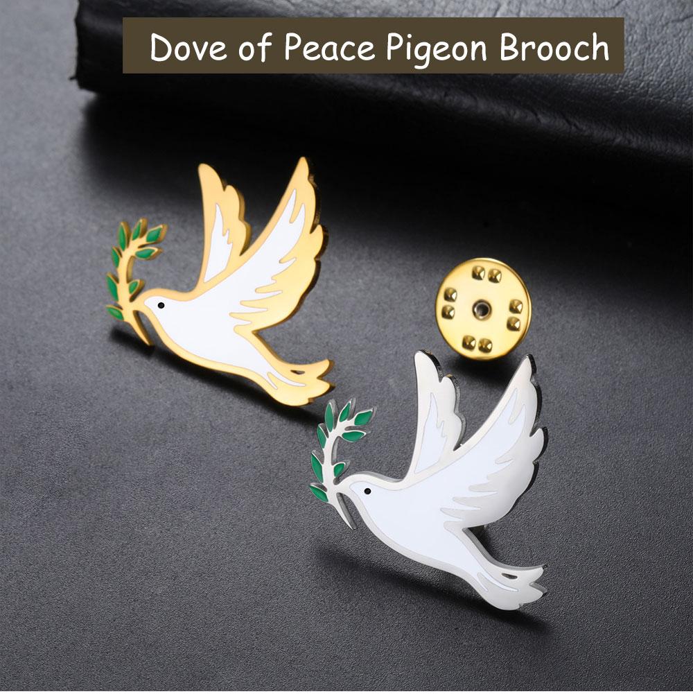Cazador Stainless Steel Dove of Peace Pigeon Bird Lapel Pins Brooch for Women Men Olive Branch Badges on Backpack Jewelry Gift