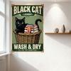 Vintage Black Cat Laundry Metal Tin Sign 1927 WASH & DRY Wall Decor for Home Bar Cafe Man Cave, Retro 1920s-30s Style with Cat &