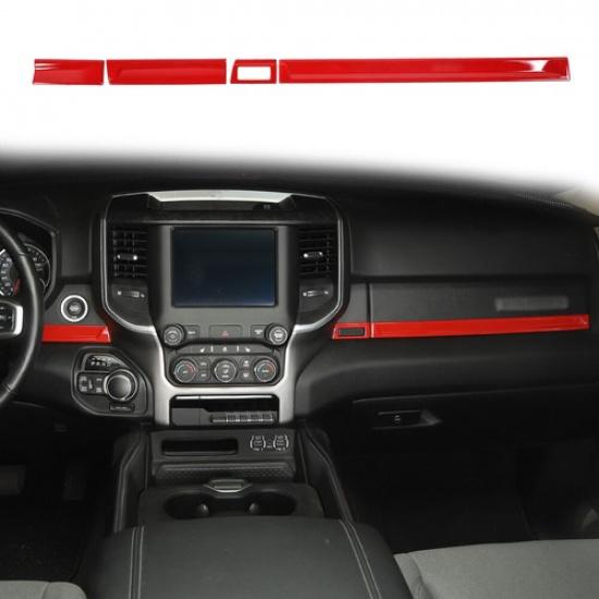 

4x Red Center Console Front Decoration Strip Trim Bezels for Dodge Ram 1500 18+
