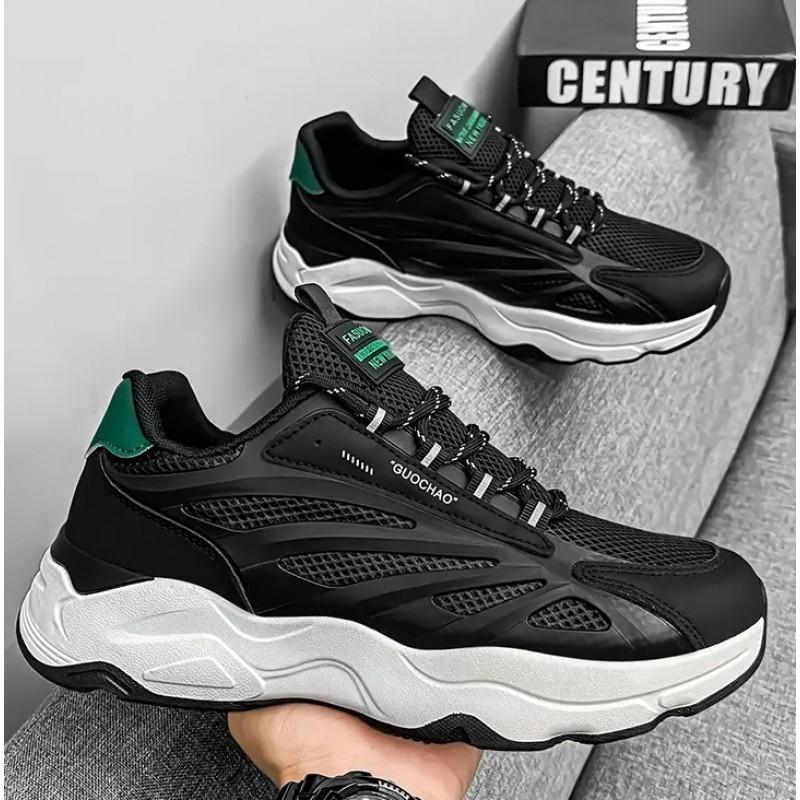 Men's Shoes 2025 Mesh Breathable Anti Slip Running Sports Thick Sole Height Increasing Black Versatile Dad