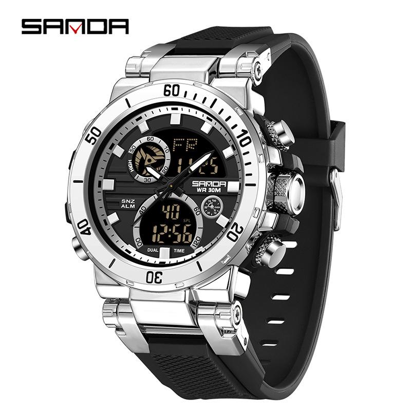 SANDA Watch Cool Trend Multifunctional Sports Waterproof Dual Display Electronic Watch