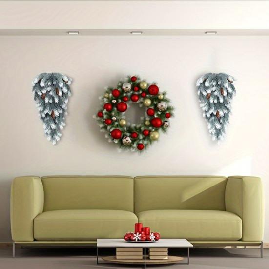 2Pcs Christmas Teardrop Swag Wreath Fake Norfolk Pine Stairway Swag with Pinecone Winter Xmas Hanging Greenery Garland Decoration