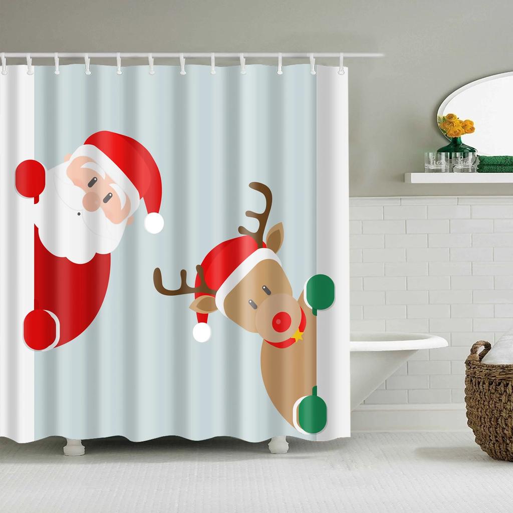 Waterproof Merry Christmas Bathroom Shower Curtains Snowman Santa Bell Elk Pattern Bath Curtain for Bathroom Home Decor