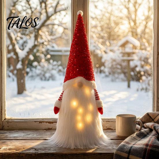 Christmas Gnome Decoration Light-Up with Sequins, Soft Plush Doll Red Fabric Hat And White Beard for Holiday Indoor Home Office Tabletop Mantel Decor