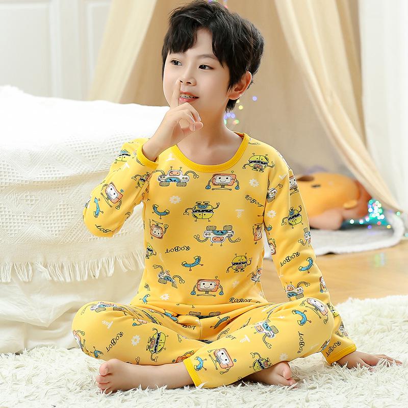 Kids' Thermal Fleece Pajama Set: Round Neck, Thickened for Winter, Unisex Design