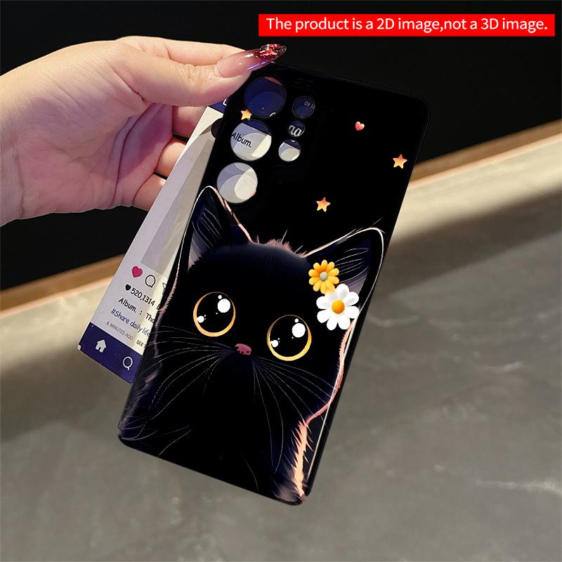 2DFlat Samsung Phone Case Black Cat with Flowers and Stars Phone Case Applicable To Galaxy S22 S23 S24 S25ULTRA S26 A12 A13 A14 A15 A16