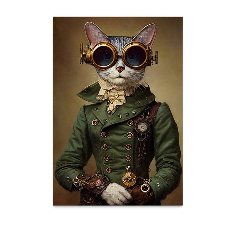 Retro Funny Animal Steampunk Cat Astronaut Rabbit Canvas Painting Posters Prints Wall Art Pictures for Living Room Home Decor
