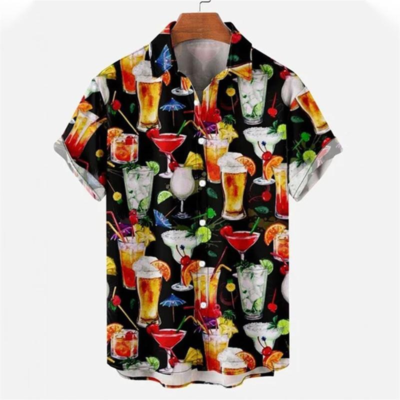 Herre Kort Ermet Hawaiisk Skjorte 3D Trykk Øl Vin Grafisk Strandskjorter Sommer Casual Kort Ermet Knappedown T-skjorte Topper