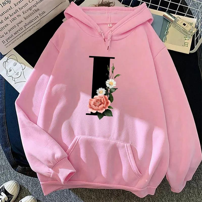 Autumn Winter Womens Hoodies Casual Letters A-Z Printing Sweatshirts Sportswear Outdoors Sports Jogging Woman Clothing New Tops