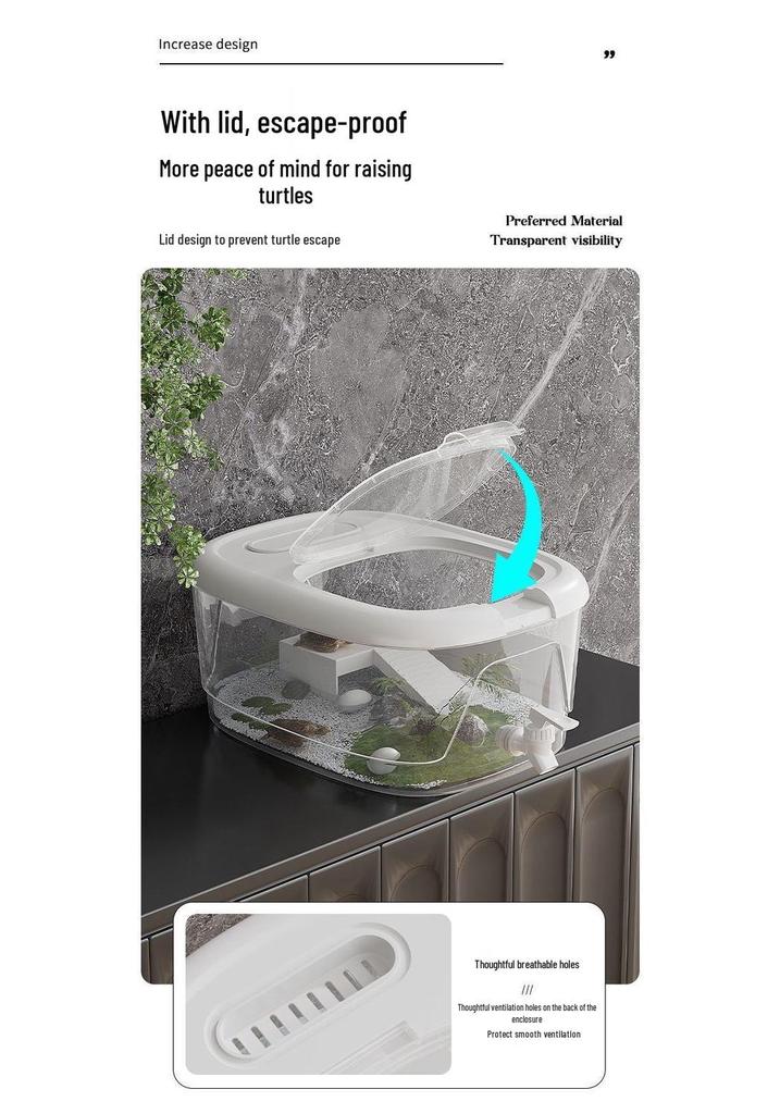 Eco-Friendly Turtle Breeding Tank with Climbing Platform and Drainage Lid
