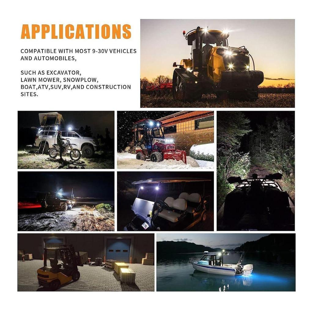 Robocze światło LED 20 diod – Super jasne światło powodziowe 12V Off-Road z uchwytami do montażu wpuszczanego Uniwersalne dopasowanie do ciężarówek, ciągników – Zielone światło