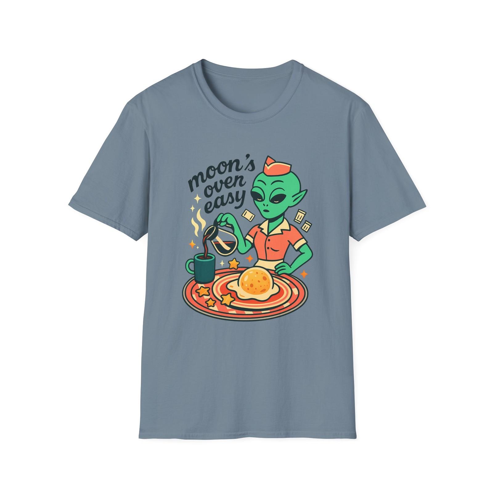 Unisex Softstyle T-Shirt Mens Womens Tees Top Cosmic Alien Waitress Moon Breakfast Fun Tee XL
