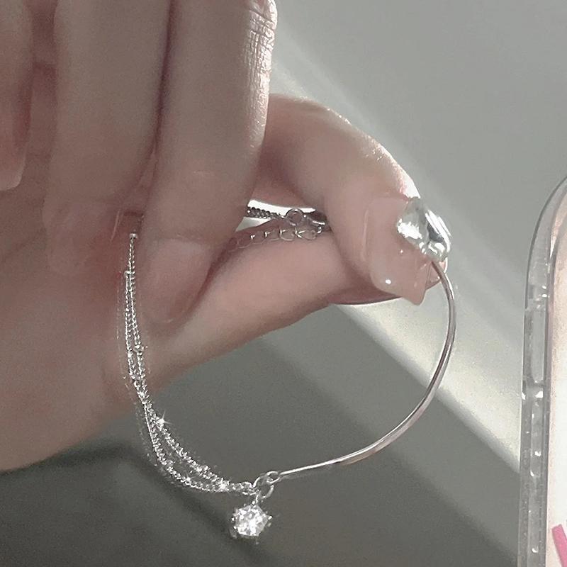 Zircon Star Pendant Half Bangle Half Bracelet For Women Girl Double Layer Bracelet Birthday Festival Christmas Gift