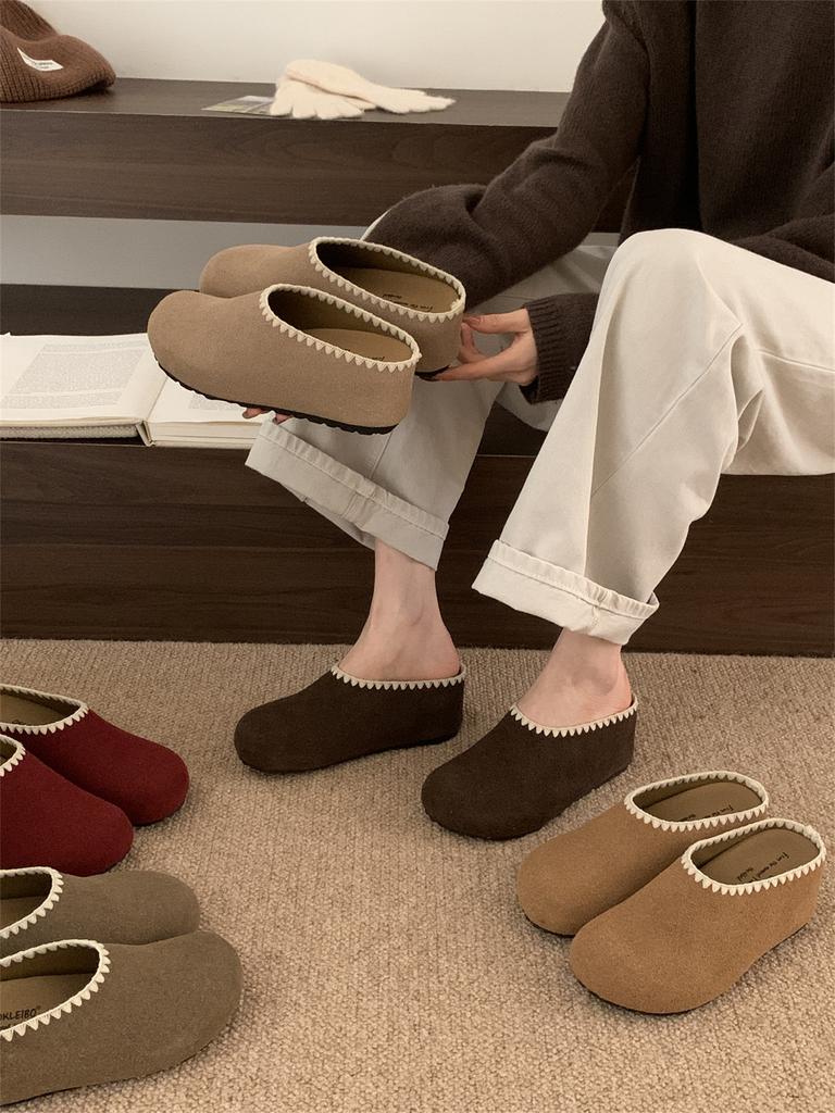 Retro non-slip thick-soled heightened half-drag Birkenstocks women's 2025 new autumn versatile soft-soled outer bag head slippers