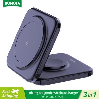 Magnetic Wireless Charger 2 In 1 Foldable Stand For Iwatch Ultra/8/7/6 15w Fast Wireless Charging For Iphone 14 Pro/13/12