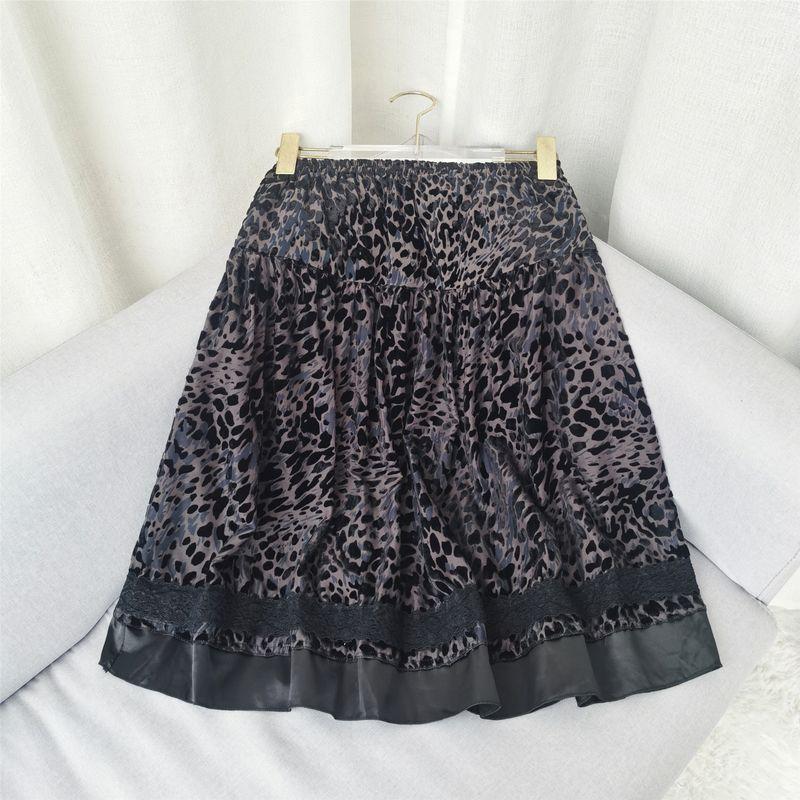 

Women s Dress Big Sale Black Leopard-Print Skirt Velvet Elastic High Waist Skirt Loose Silk Skirt Work Clothing Black All yards