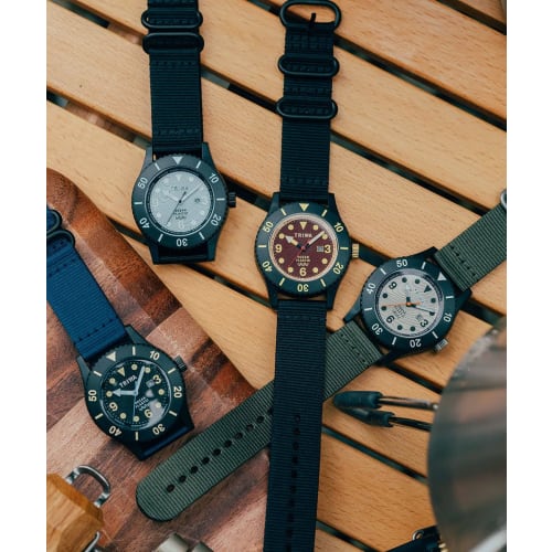 TRIWA Men's & Women's (Unisex) Watch with Recycled Canvas Strap, Made In Japan, Blue Gray X Black, TFO222-CL150101-J, TIME FOR SUB OCEANS CAMP, Authen