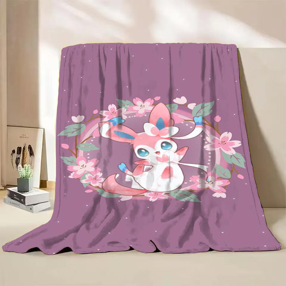 Pokémon Evoli Flanell-Kuscheldecke für Bett Sofa Zuhause Schlafzimmer Büro Reisen Kinder-Überwurfdecke Kinder Winter Warm Weich Geschenke