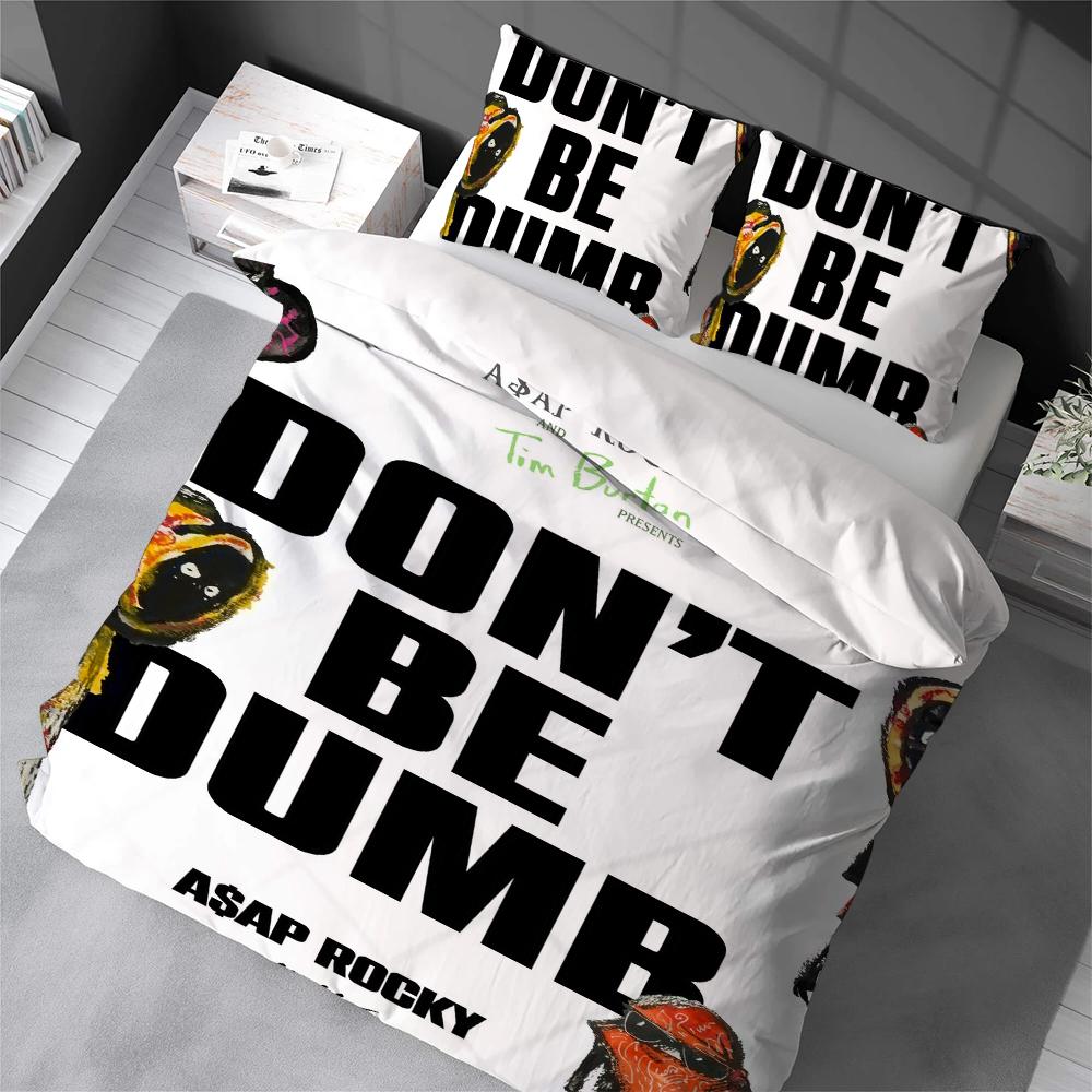 Asaps-Es R-Rockys-Es Dont Be Dumb Duvet Cover Set Home Style Bedding Soft Laundry Cotton Bed 3 Piece Set Student Dormitory Gift