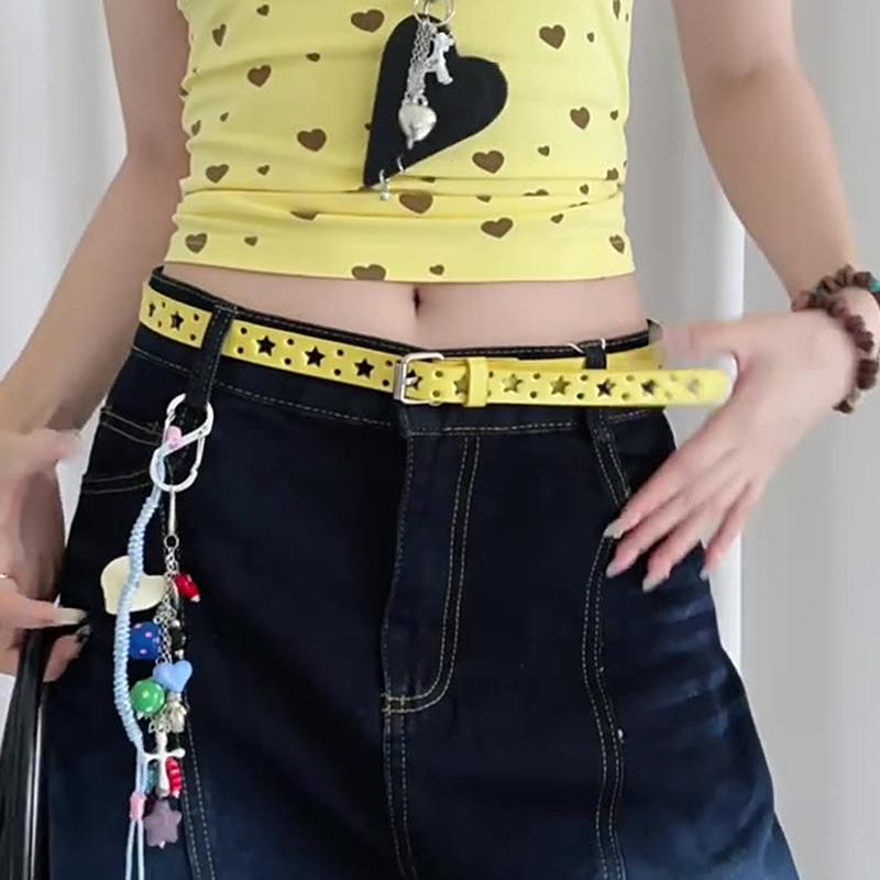 Summer Dopamine Lemon Yellow Women'S Belt Trend Simple Belt Subculture Y2K Belt Punch Free Belt