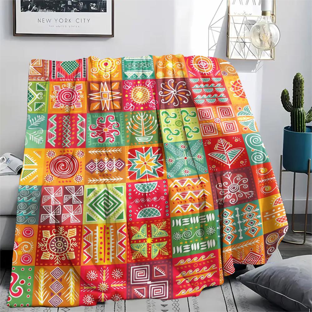 1Pc Ethnic Tribal Texture Print Flannel Blanket, High Quality Comfortable for All Seasons, Home Decor, Warmth and Comfort, Perfect for Gifts