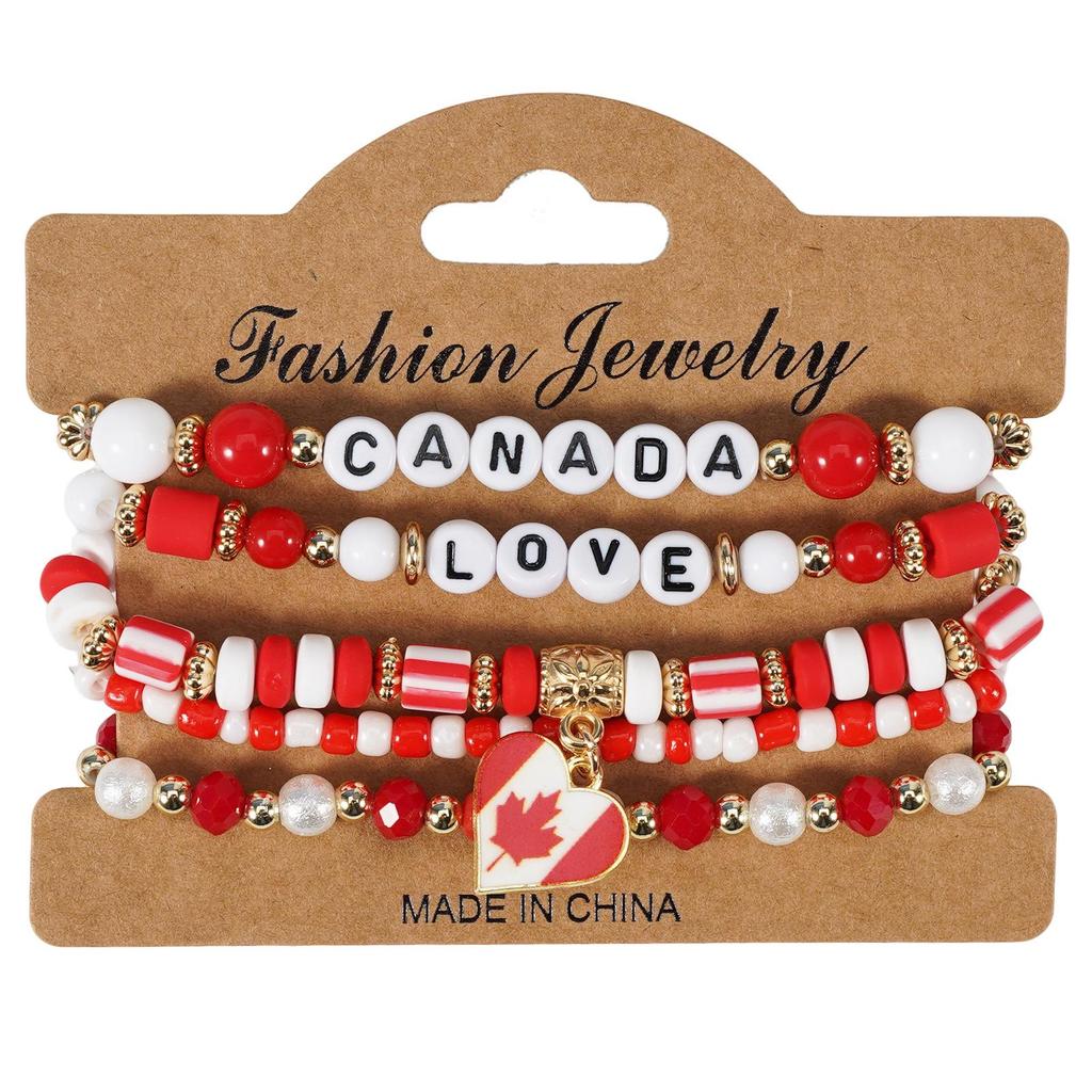 Bohemian World Cup National Pattern Seed Bead Pendant Bracelet Set