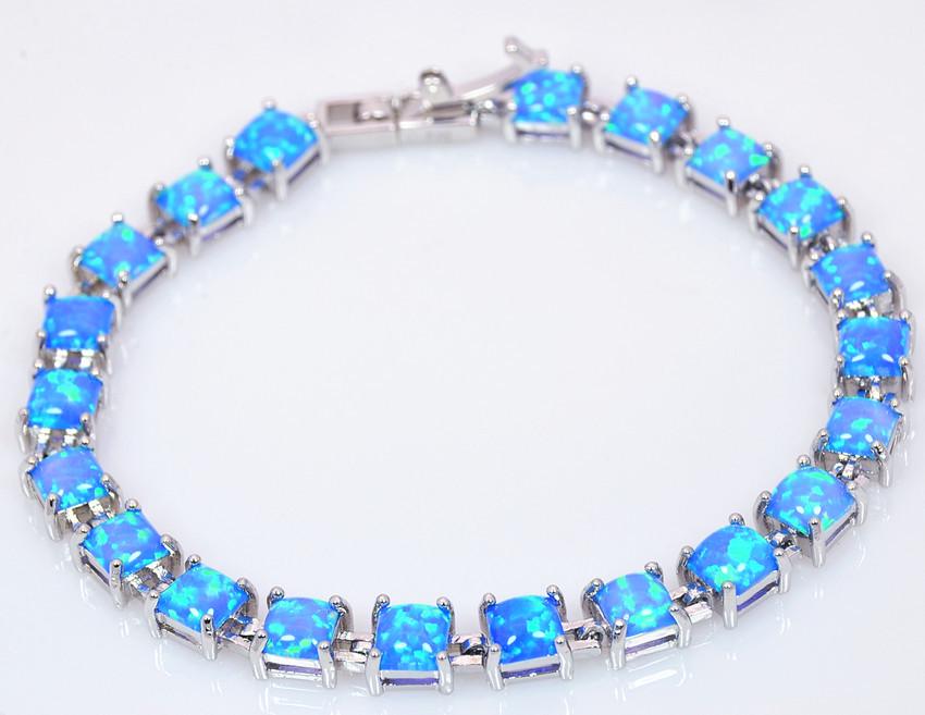 Hawaiian Opal Square Bracelet & Necklace Set - Fashion Gemstone Jewelry синий