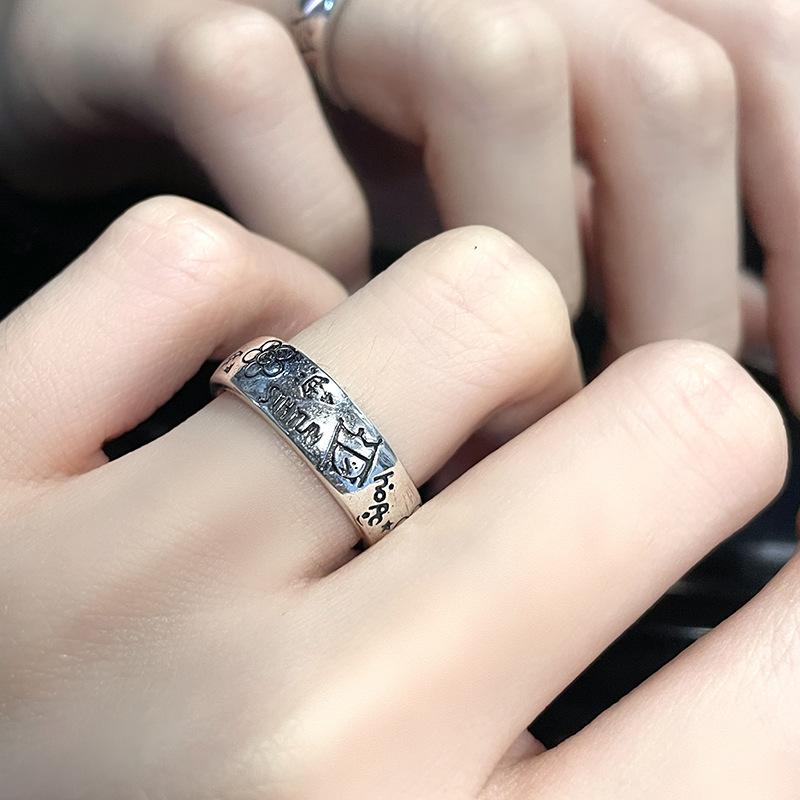 Граффити Нишевый Дизайн Ретро Ретро Панк Индивидуальность Открытое Кольцо Женское Холодное Трендовое Крутое Кольцо Adjustable opening