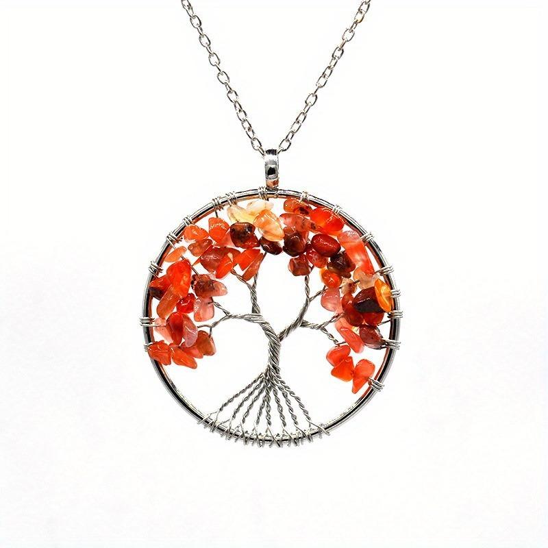 1pc Natural Stone Tree of Life Pendant Amethyst Lapis Lazuli Crystal Necklace for Men and Women Chakra Healing Jewelry