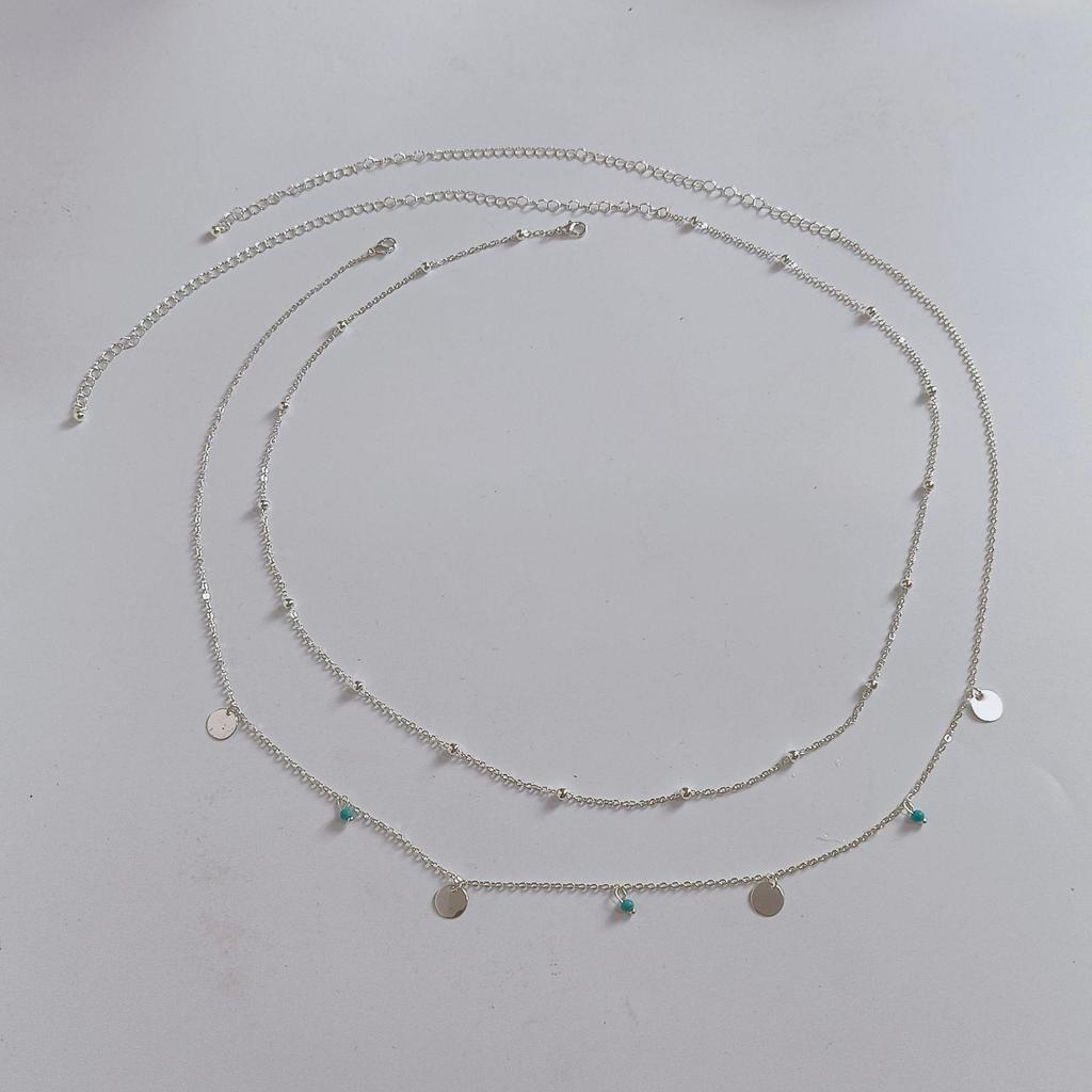 Tassel Sequin Double-Layer Waist Chain - Turquoise Hip Hop Body Accessory
