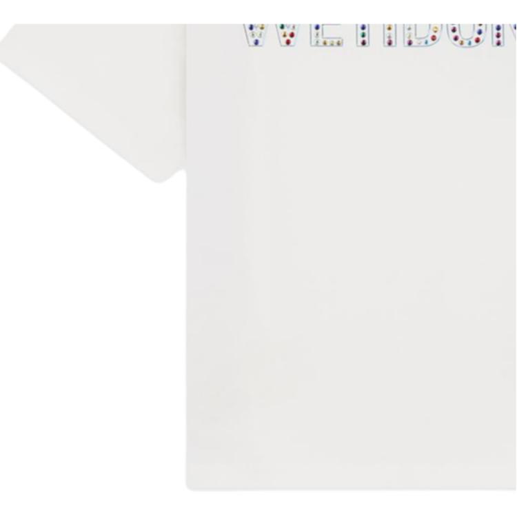 We11done Ss25 Front Crystal Decorated Logo Printed Casual Short Sleeve T-Shirt Unisex Tops WD-TT2-25-731-U-WH