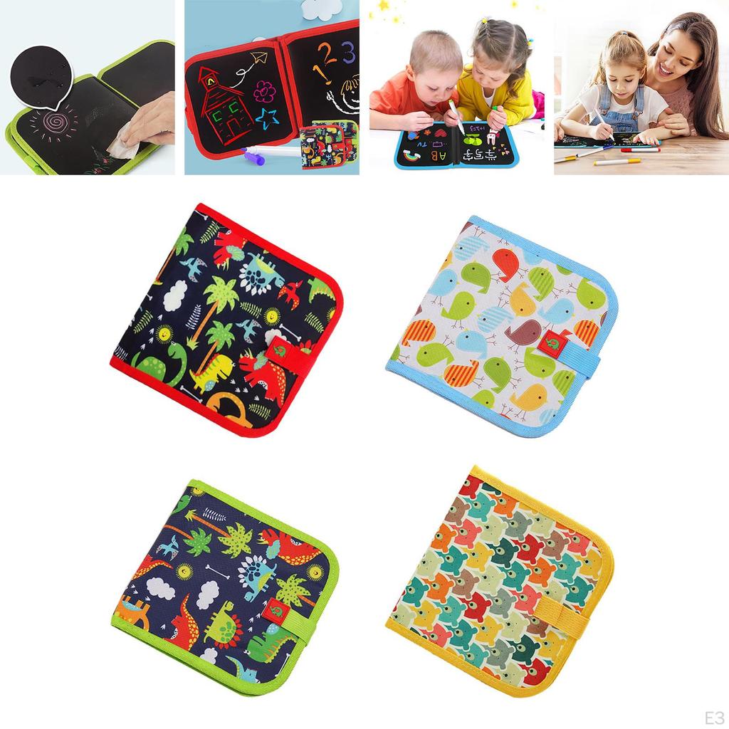 Erasable Book Doodle Set 16 Sides Preschool Art with 12 Coloring Pens Scribbler Board Drawing Pad