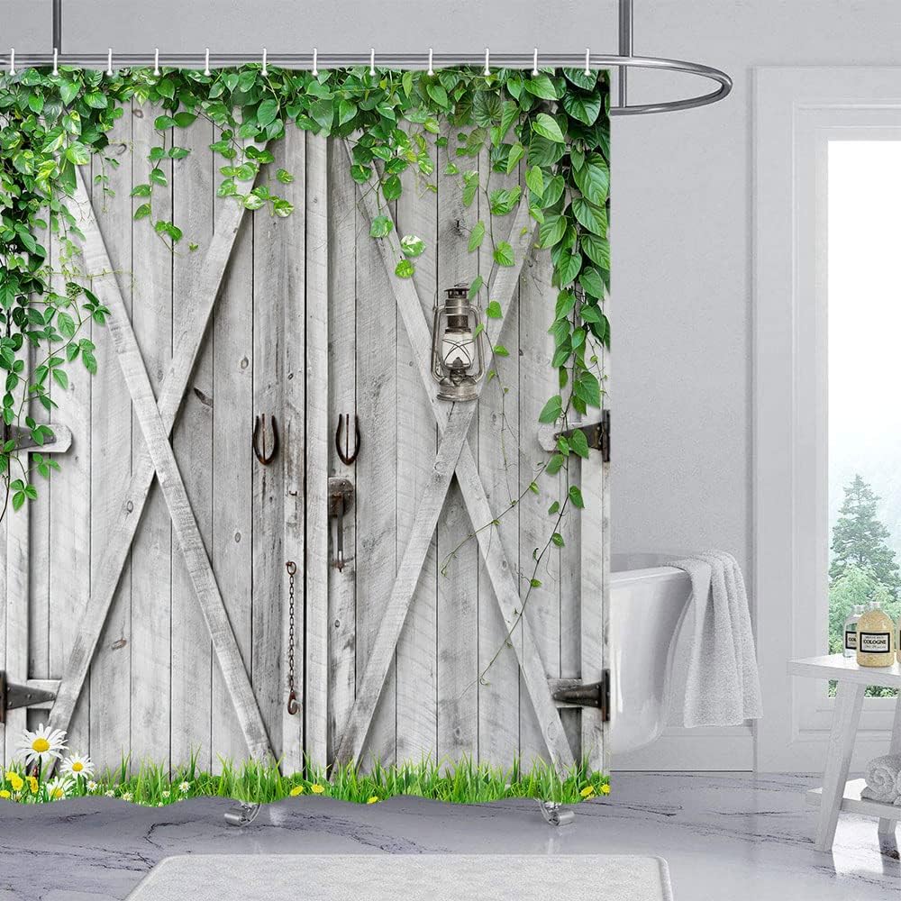 country barn door shower curtain farm vintage pattern theme for bathroom bathtub decoration accessories shower curtain with hook
