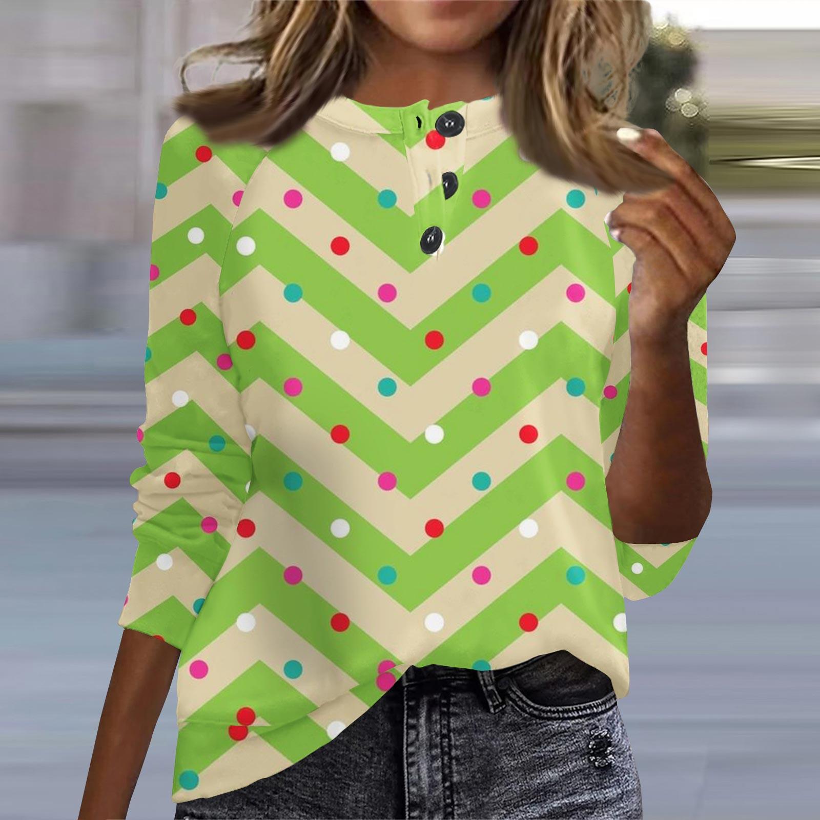 

Жіночий повсякденний модний вінтажний світшот з довгим рукавом і круглим вирізом з принтом, багатошаровий пуловер XL зелений