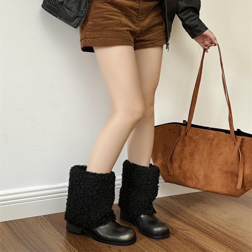 British high-heeled small leather shoes women's shoes 2025 winter new square head thick heel versatile plush shoes women's single shoes