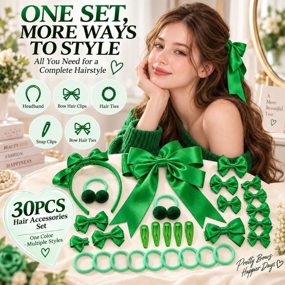 30Pcs/Set Bowknot Bow Hair Clips No Hurt Hair Girls Hair Accessories Set Gifts Hair Bows Set Girls