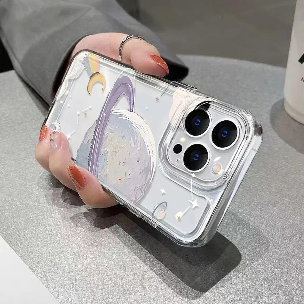 Starry Sky Pattern Transparent Phone Case For Samsung S20 S21 S22 Plus S23 S24 FE S25 Note 20 Ultra A15 A16 A23 A24 A25 5G Cover