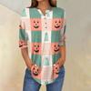 Women's Fashion Loose Button Collar Halloween Print Long Sleeve T-Shirt Top Pullover